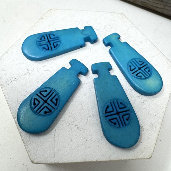 Bone Beads Pendants Turquoise Asian Cut Out Design 4 PC  42 x 17 mm - Picture 3 of 5